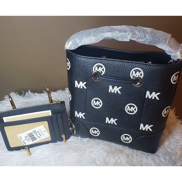 MICHAEL KORS Mercer SM Bucket Messenger Bag & Jet Set Coin Pouch Set Black NWT - Picture 2 of 8